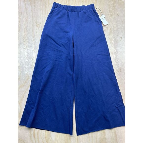 NWT Three Dots Navy Blue Stretchy Wide Leg Pull On Pockets Size XS Ankle Cropped - Picture 1 of 5
